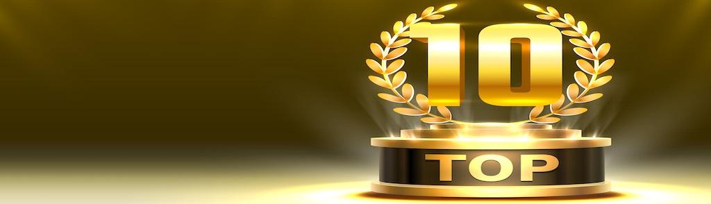 Top 10 best podium award sign, golden object. Vector illustration