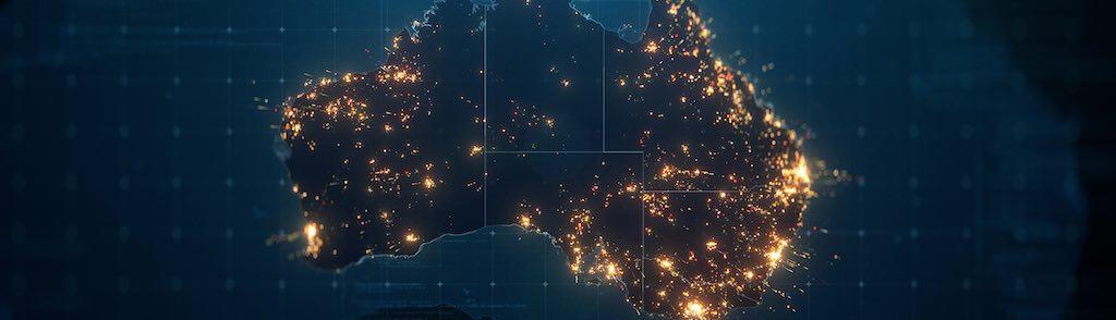 Night Map of Australia with City Lights Illumination. 3D render